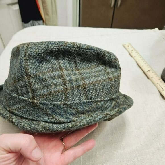 No brand Vintage Wool Plaid Fedora Green Brown small tear in liner no size a bit - Picture 14 of 16